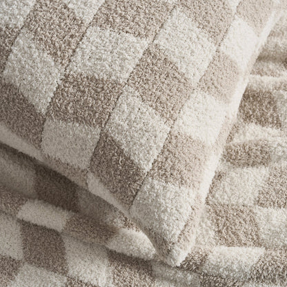 Fluffy Knit Checkboard Cushion Cover - Natural - DUSK