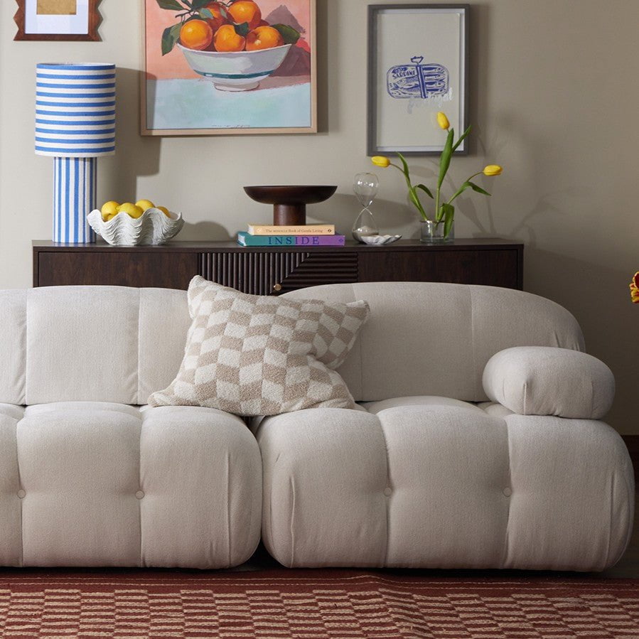 Fluffy Knit Checkerboard Sofa Cushion Cover - Natural - DUSK