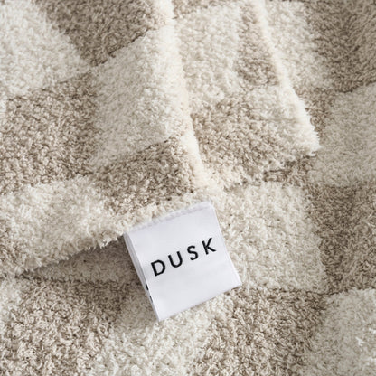 Fluffy Knit Checkerboard Sofa Throw - Natural - DUSK