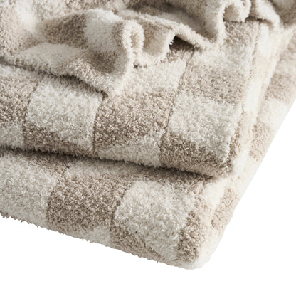 Fluffy Knit Checkerboard Sofa Throw - Natural - DUSK