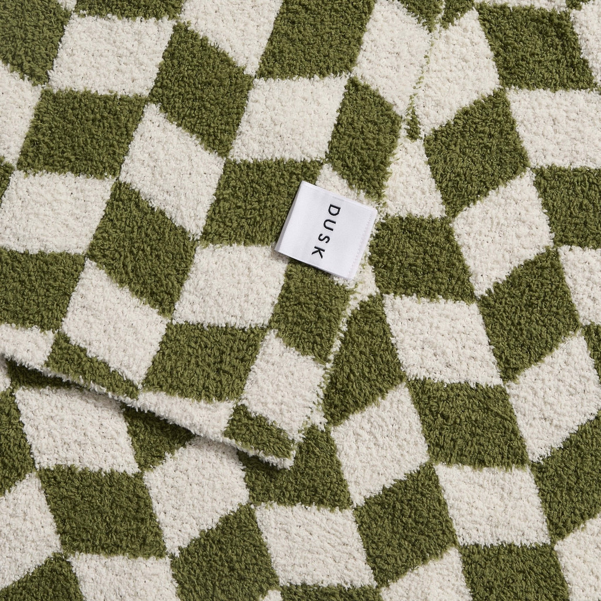 Fluffy Knit Checkerboard Sofa Throw - Olive - DUSK