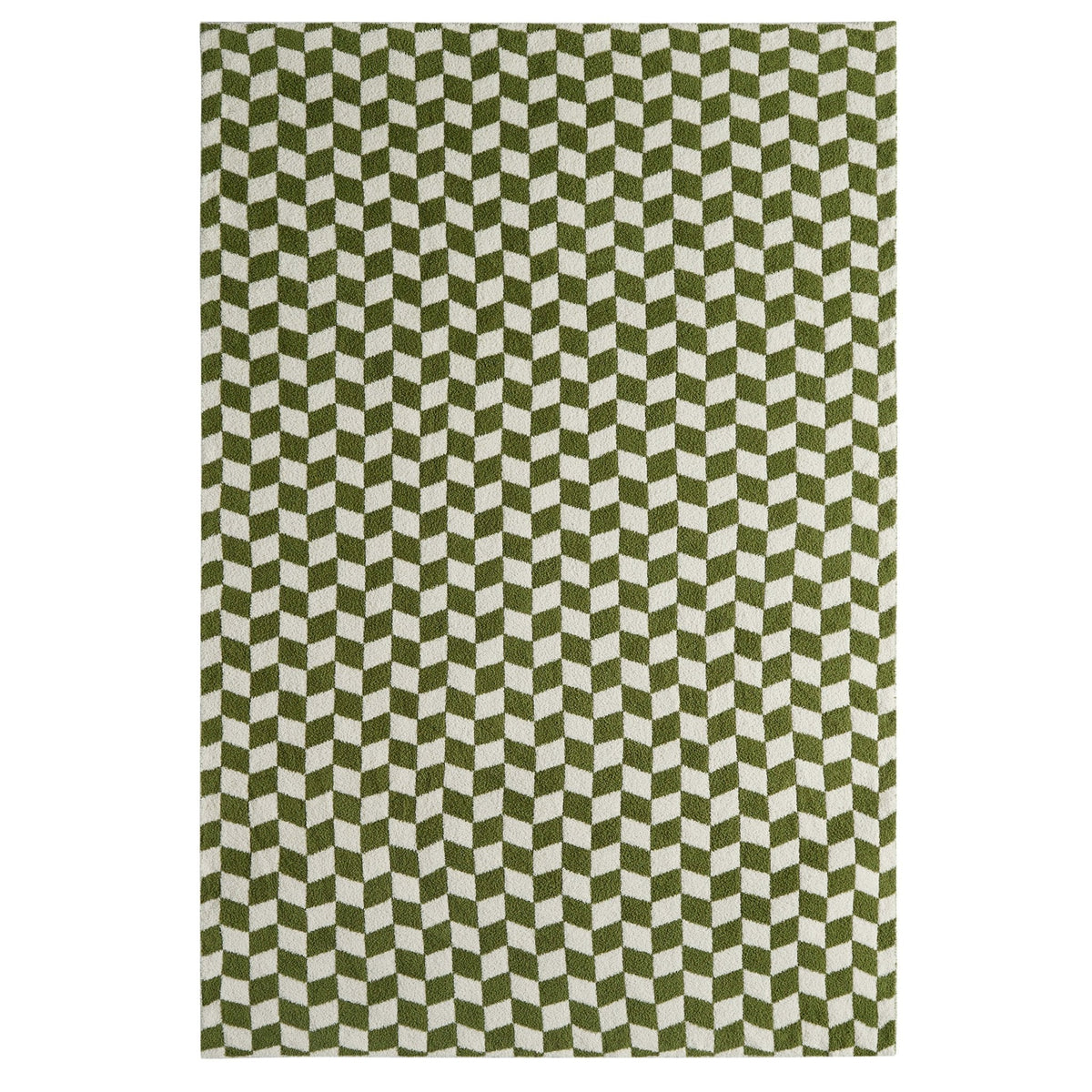 Fluffy Knit Checkerboard Sofa Throw - Olive - DUSK