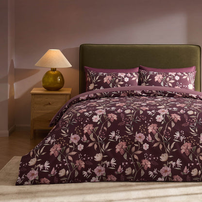 Francis 100% Cotton Duvet Covet & Pilllowcase Set - Plum - DUSK