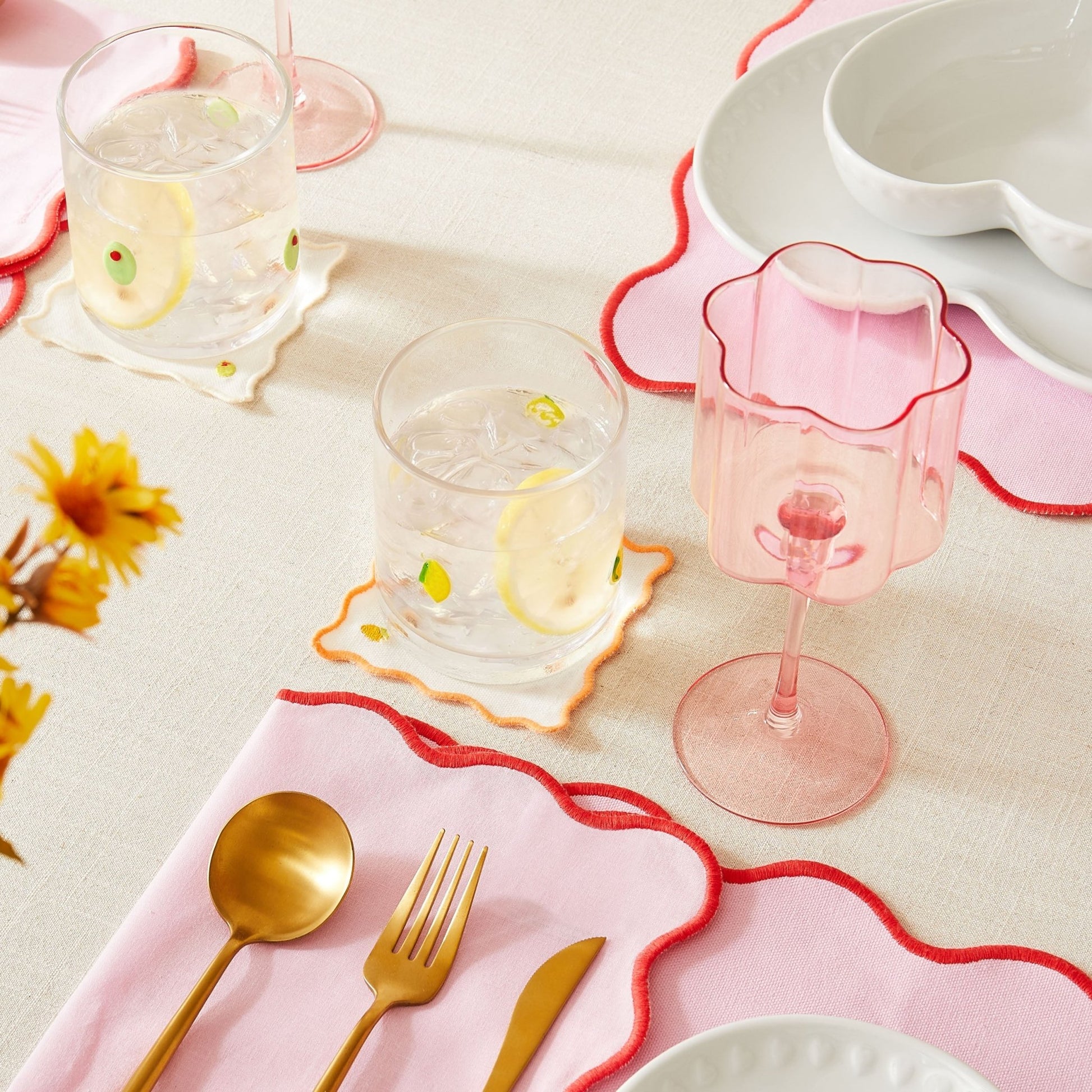 Fruit Embroidered Pack of 4 Cocktail Coasters - Multi - DUSK