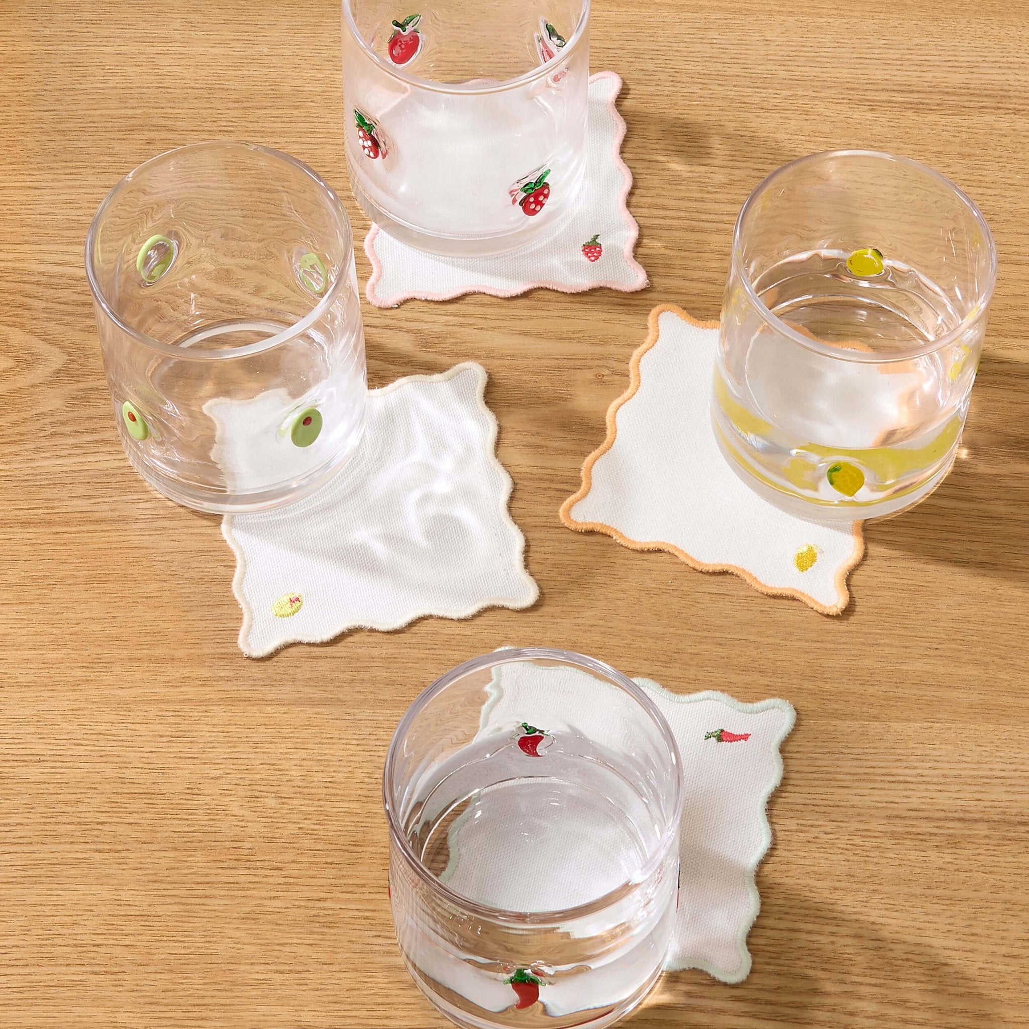 Fruit Embroidered Pack of 4 Cocktail Coasters - Multi - DUSK