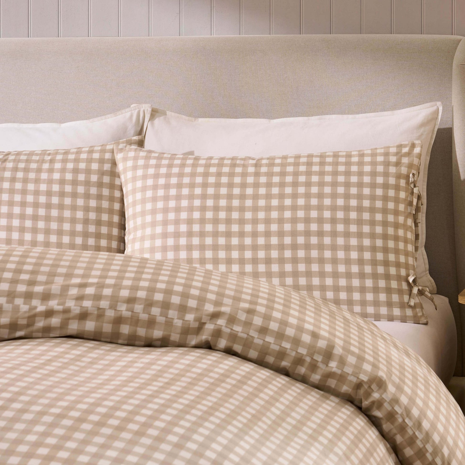 Gabriella Gingham 100% Cotton Duvet Cover and Pillowcase Set - Natural - DUSK