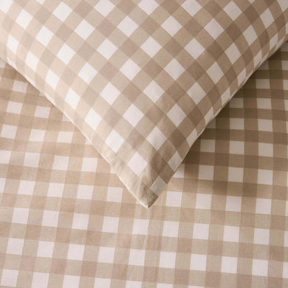 Gabriella Gingham 100% Cotton Duvet Cover and Pillowcase Set - Natural - DUSK