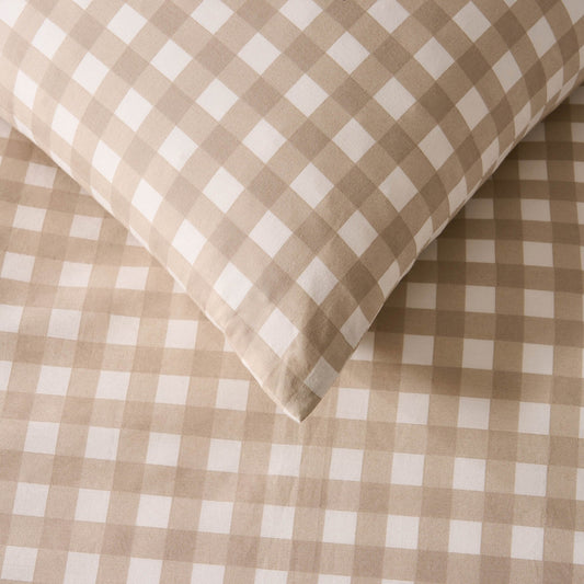 Gabriella Gingham 100% Cotton Duvet Cover and Pillowcase Set - Natural - DUSK