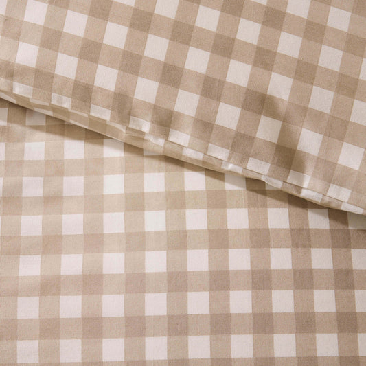 Gabriella Gingham 100% Cotton Duvet Cover and Pillowcase Set - Natural - DUSK