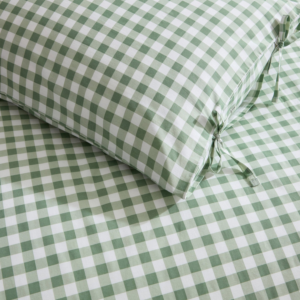 Gabriella Gingham 180 Thread Count Duvet Cover and Pillowcase Set - Green - DUSK