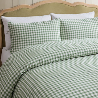 Gabriella Gingham 180 Thread Count Duvet Cover and Pillowcase Set - Green - DUSK