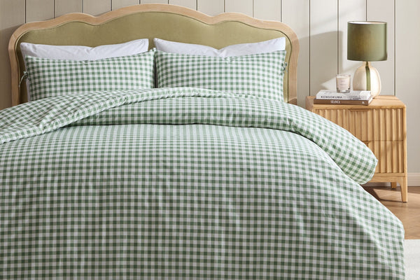 Gabriella Gingham 180 Thread Count Duvet Cover and Pillowcase Set - Green - DUSK