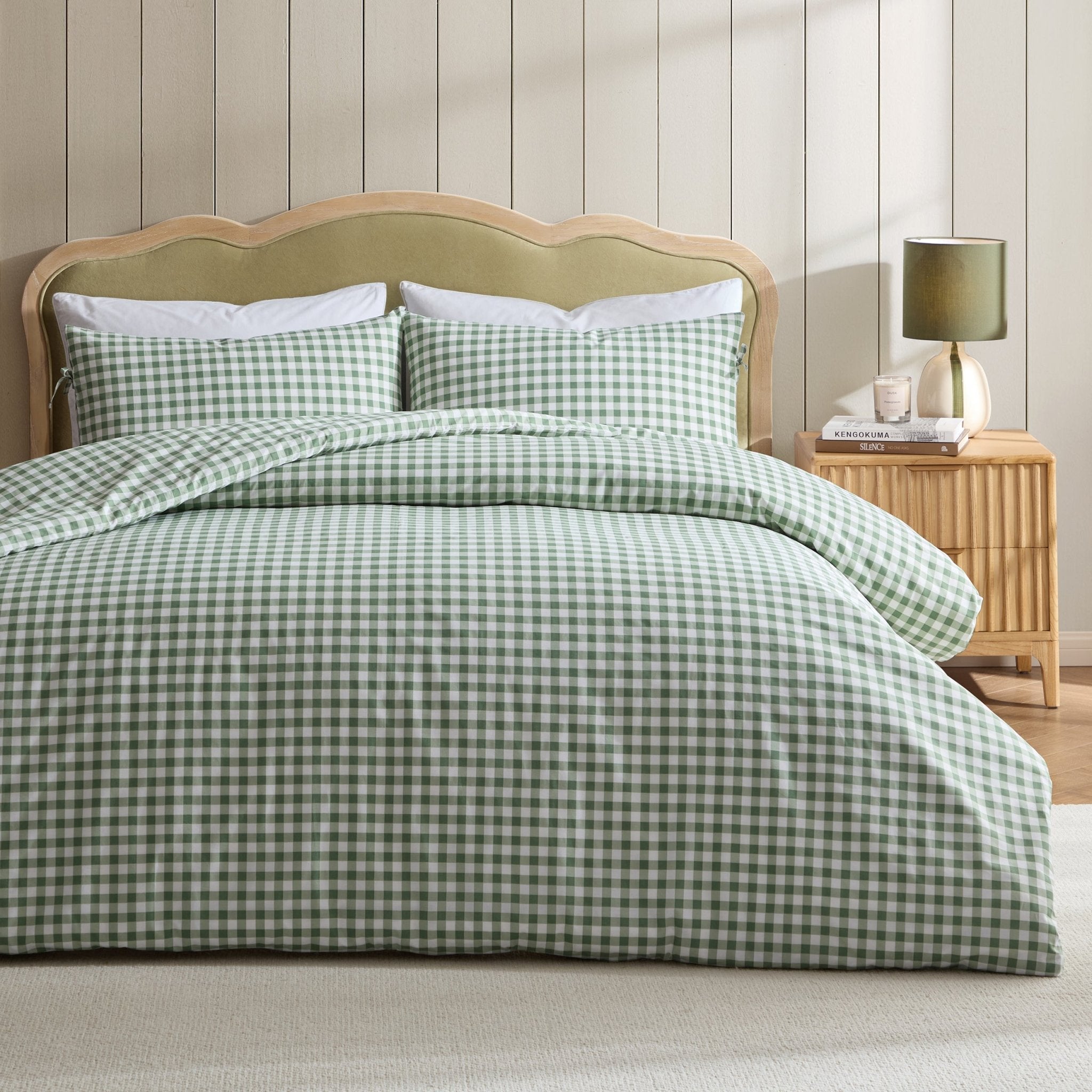 Gabriella Gingham 180 Thread Count Duvet Cover and Pillowcase Set - Green - DUSK