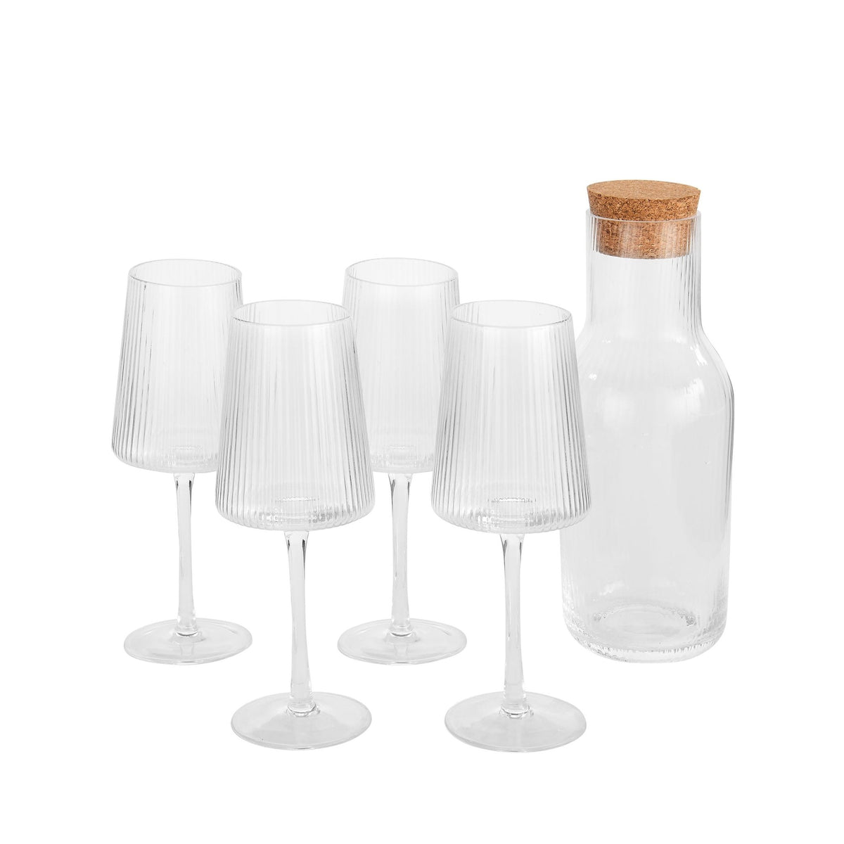 Gatsby Ripple 5 Piece Wine Glass and Carafe Set - Clear - DUSK