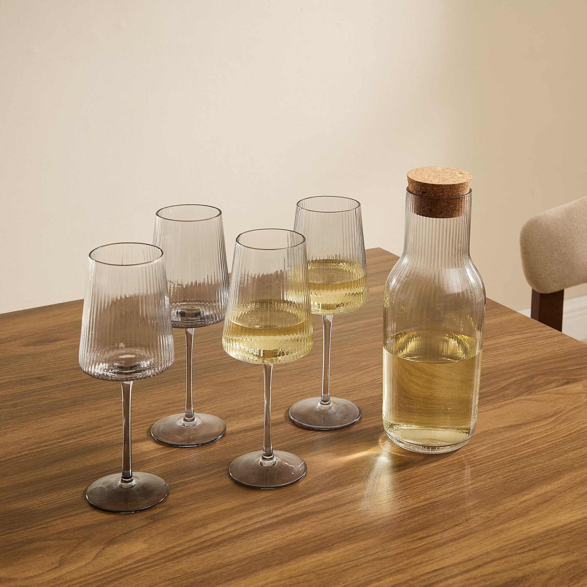 Gatsby Ripple 5 Piece Wine Glass and Carafe Set - Smoked - DUSK