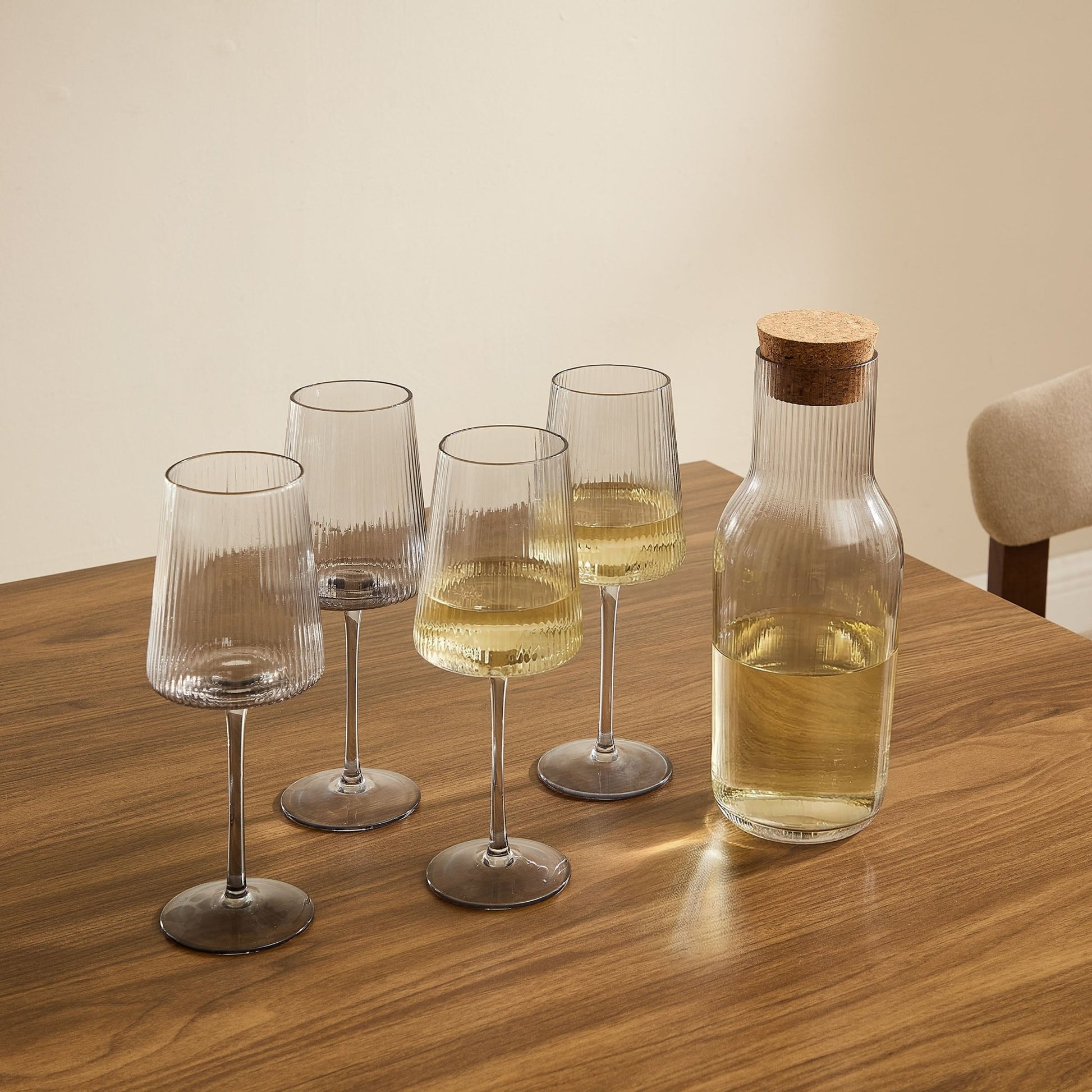 Gatsby Ripple 5 Piece Wine Glass and Carafe Set - Smoked - DUSK