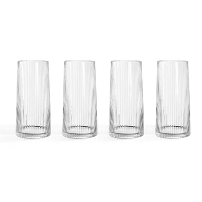 Gatsby Seat of 4 Ripple Glass Highballs - Clear - DUSK