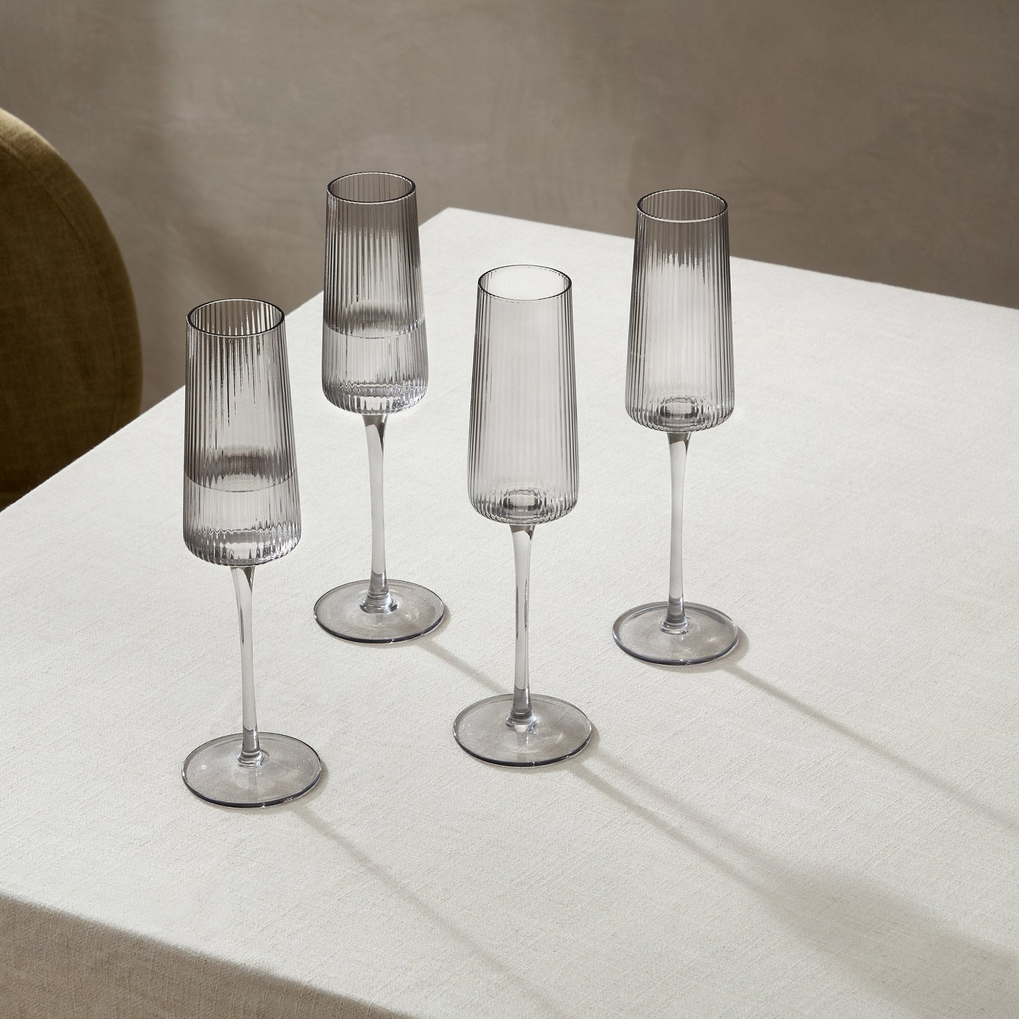 Gatsby Set of 4 Ripple Glass Champagne Flutes - Smoked - DUSK