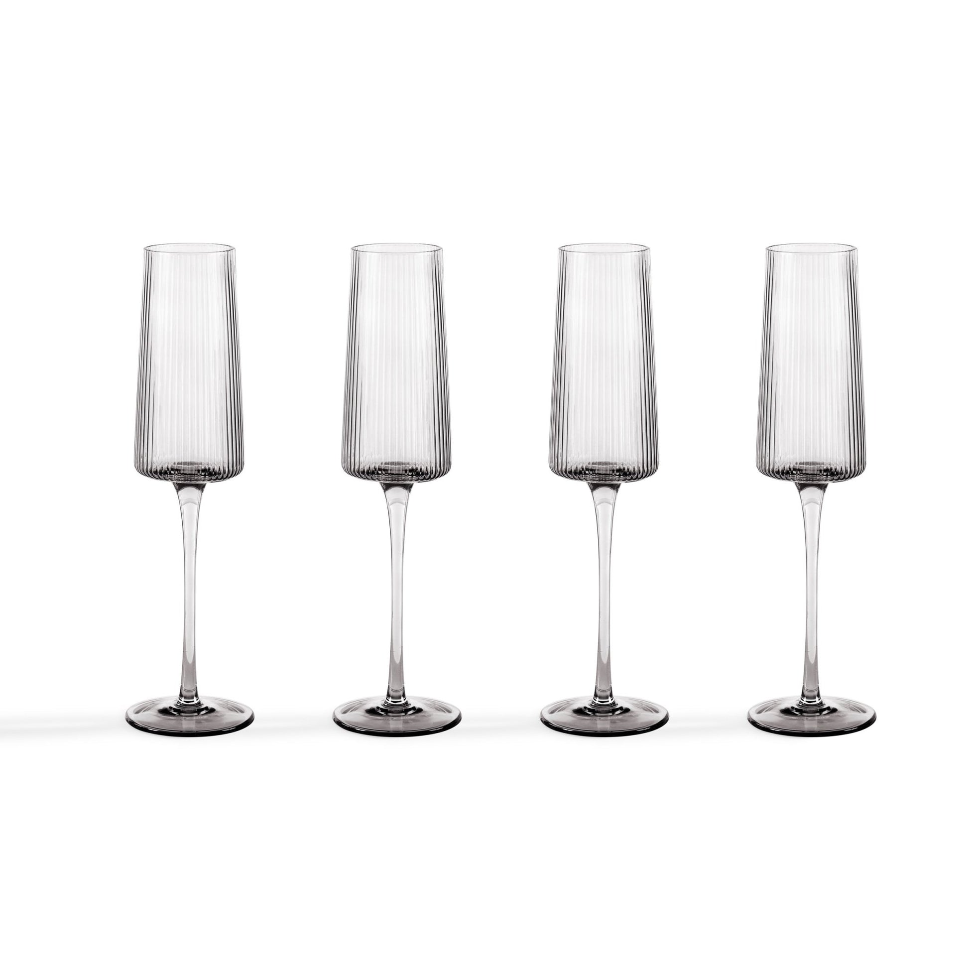Gatsby Set of 4 Ripple Glass Champagne Flutes - Smoked - DUSK