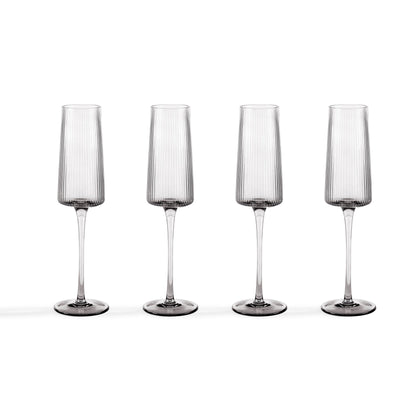 Gatsby Set of 4 Ripple Glass Champagne Flutes - Smoked - DUSK