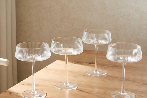 Gatsby Set of 4 Ripple Glass Coupes - Clear - DUSK
