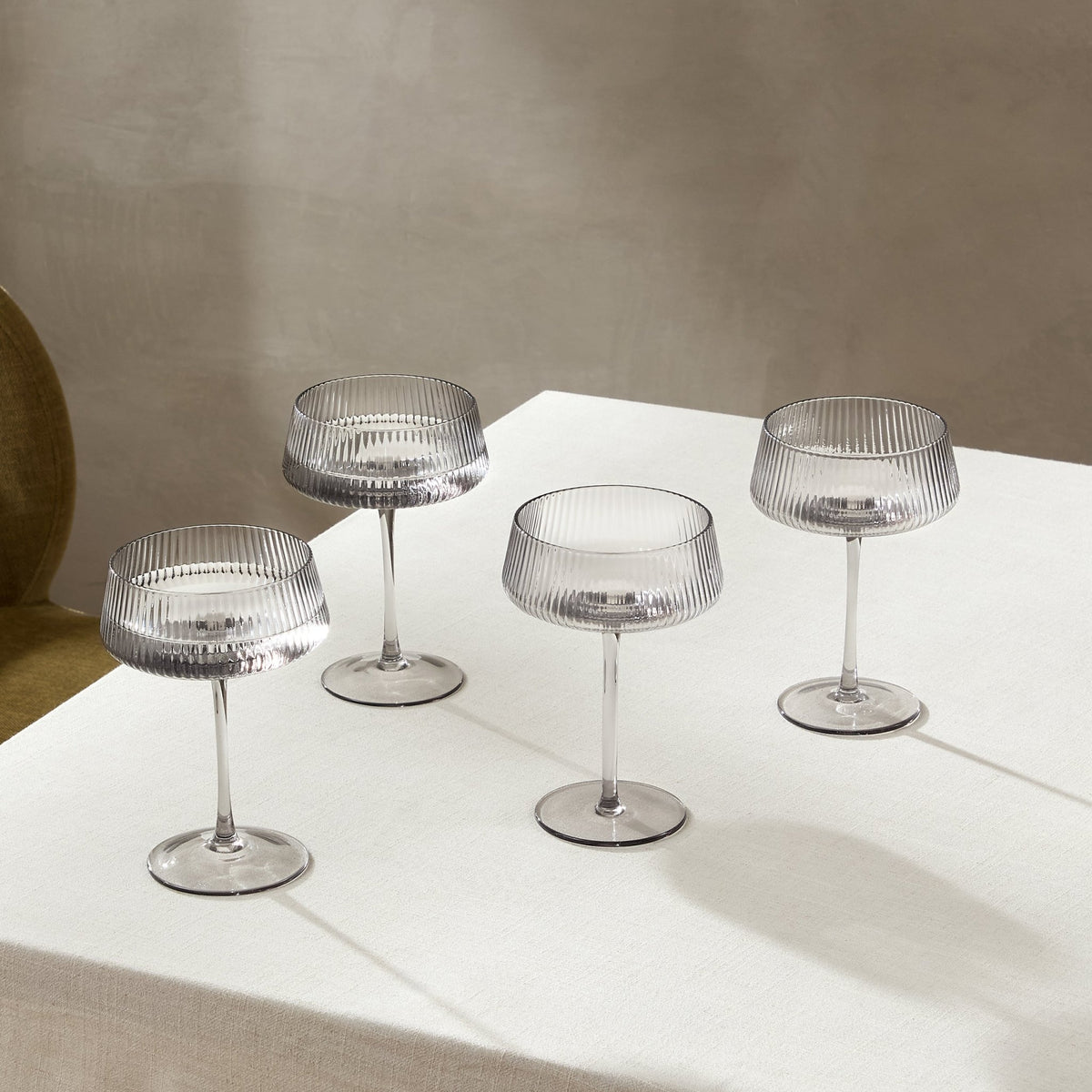 Gatsby Set of 4 Ripple Glass Coupes - Smoked - DUSK