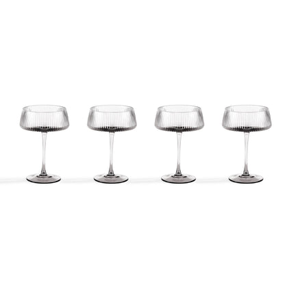 Gatsby Set of 4 Ripple Glass Coupes - Smoked - DUSK