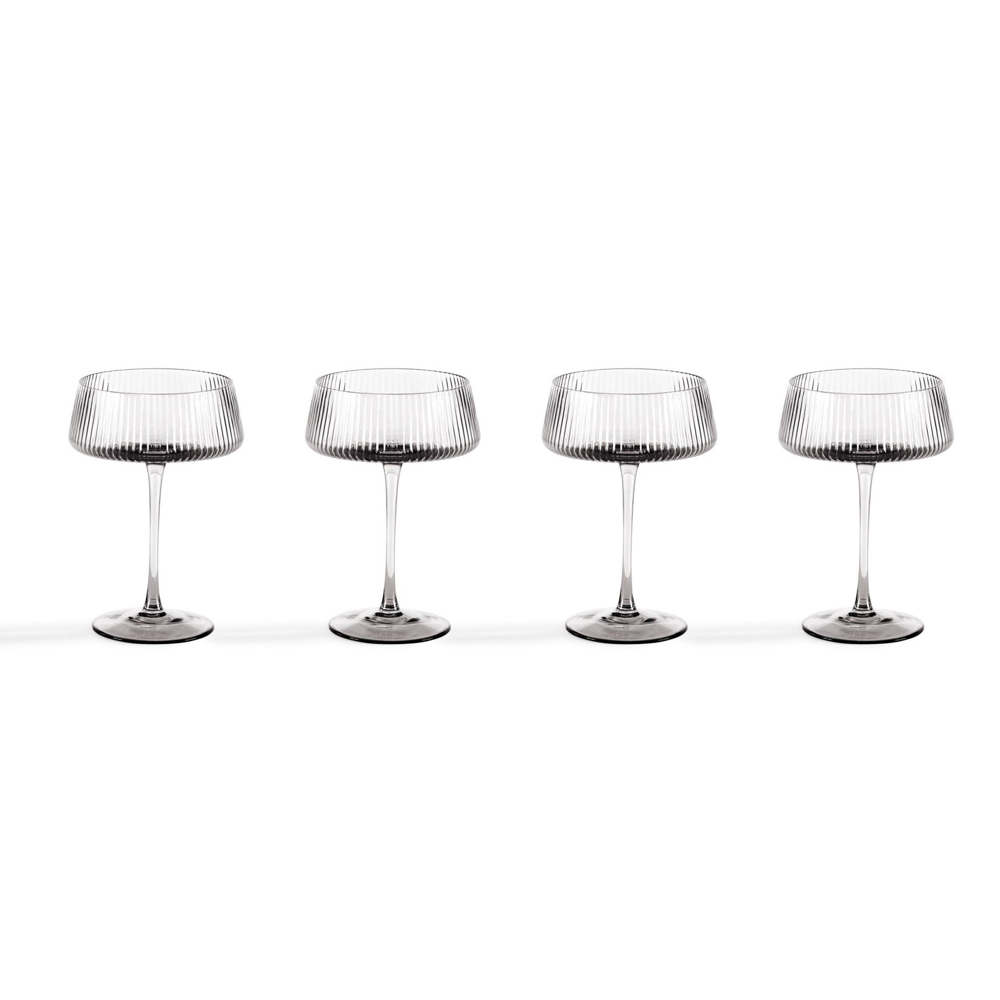 Gatsby Set of 4 Ripple Glass Coupes - Smoked - DUSK