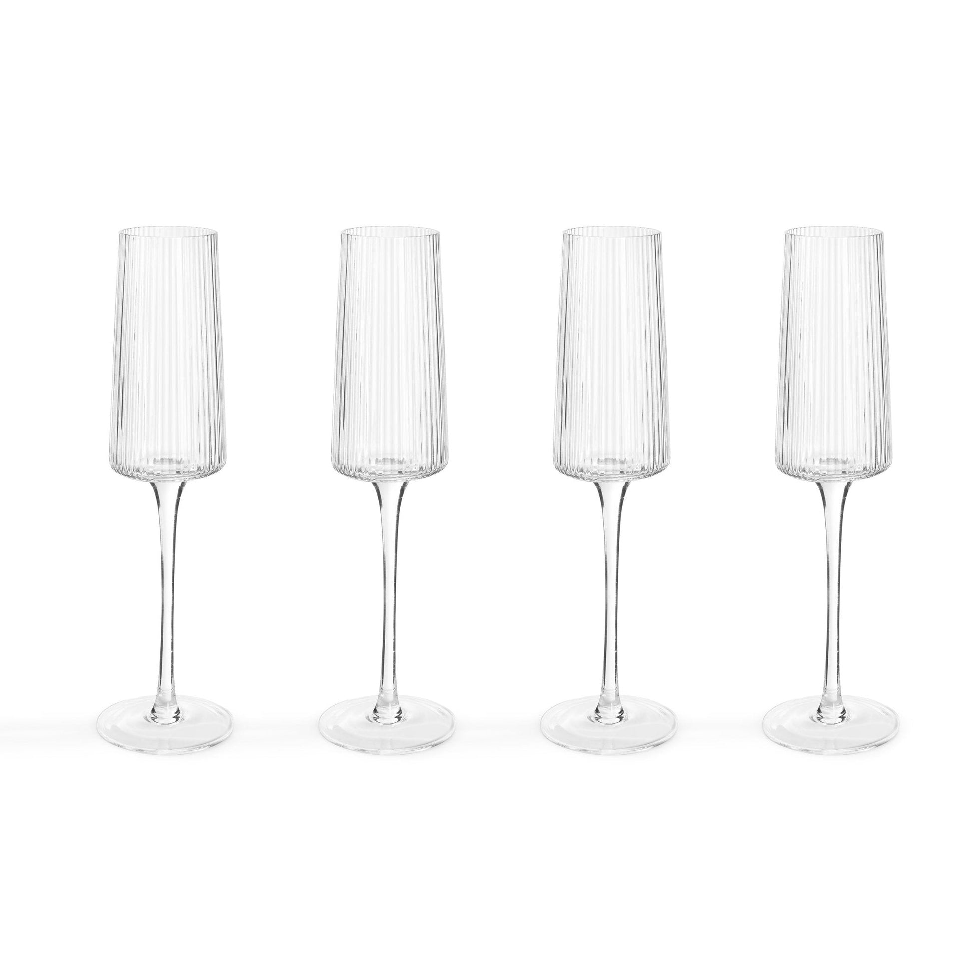 Gatsby Set of 4 Ripple Glass Flutes - Clear - DUSK