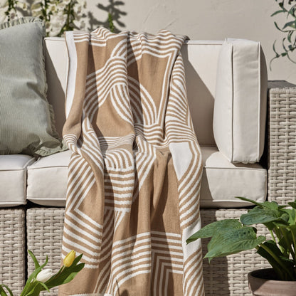Geometric Contrast Knit Sofa Throw - Taupe - DUSK