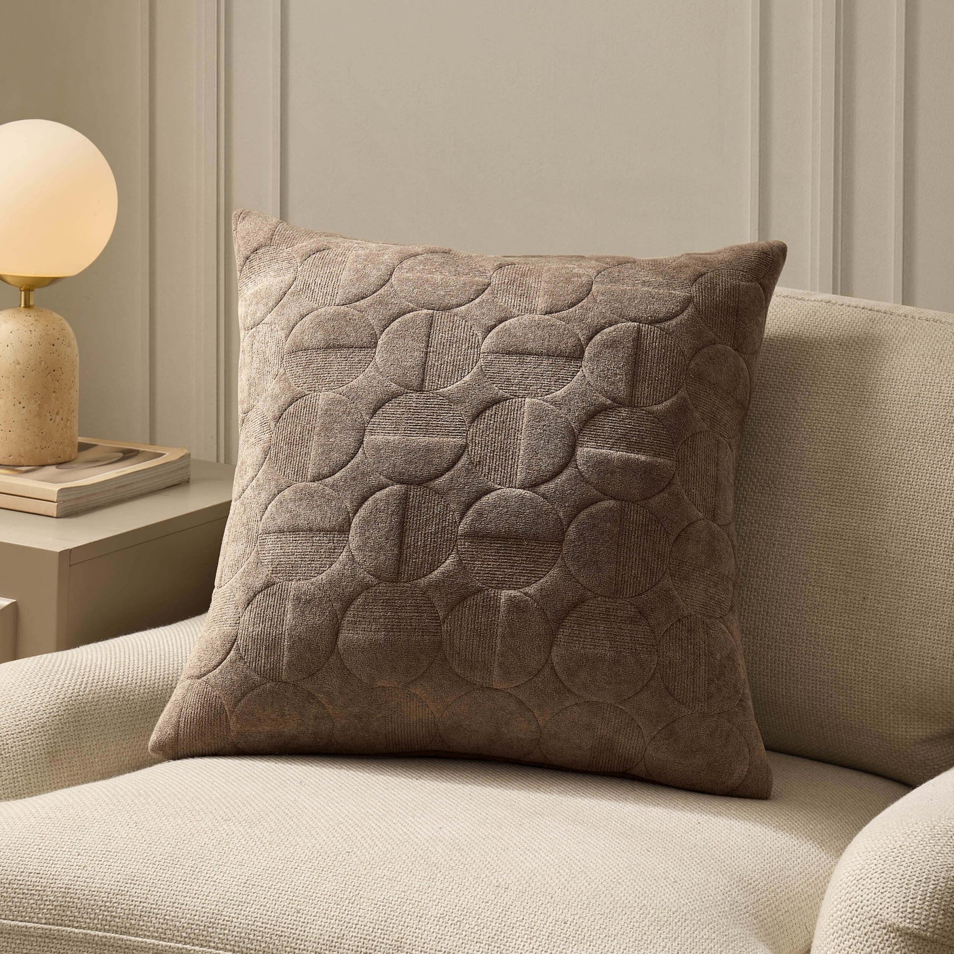 Geometric Embossed Sofa Cushion Cover - Taupe - DUSK
