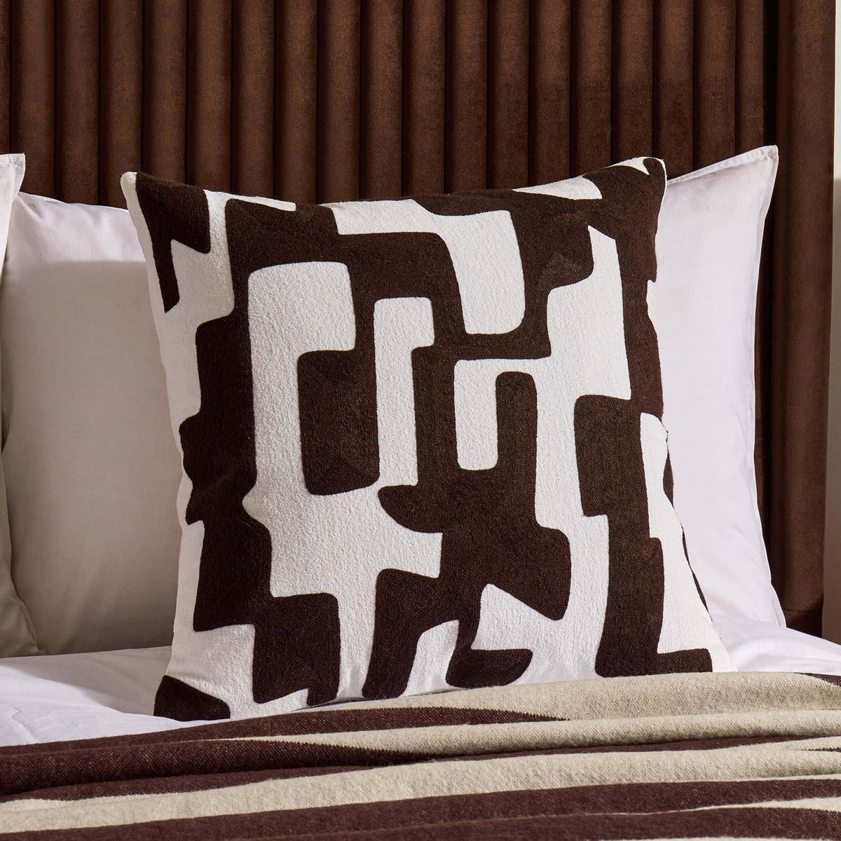 Geometric Embroidered Cushion Cover - Chocolate - DUSK