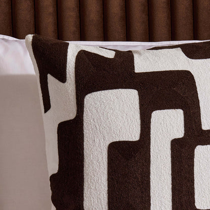 Geometric Embroidered Cushion Cover - Chocolate - DUSK