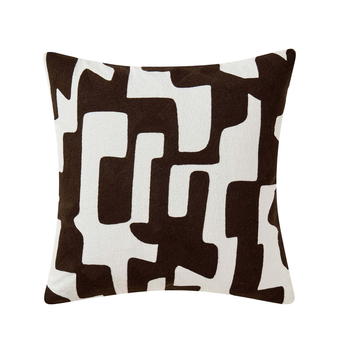 Geometric Embroidered Cushion Cover - Chocolate - DUSK