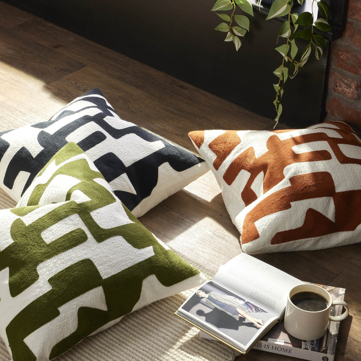 Geometric Jacquard Cushion Cover - Burnt Orange - DUSK