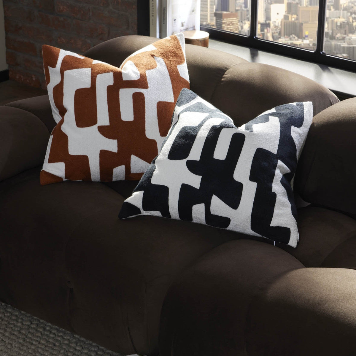Geometric Jacquard Sofa Cushion Cover - Burnt Orange - DUSK