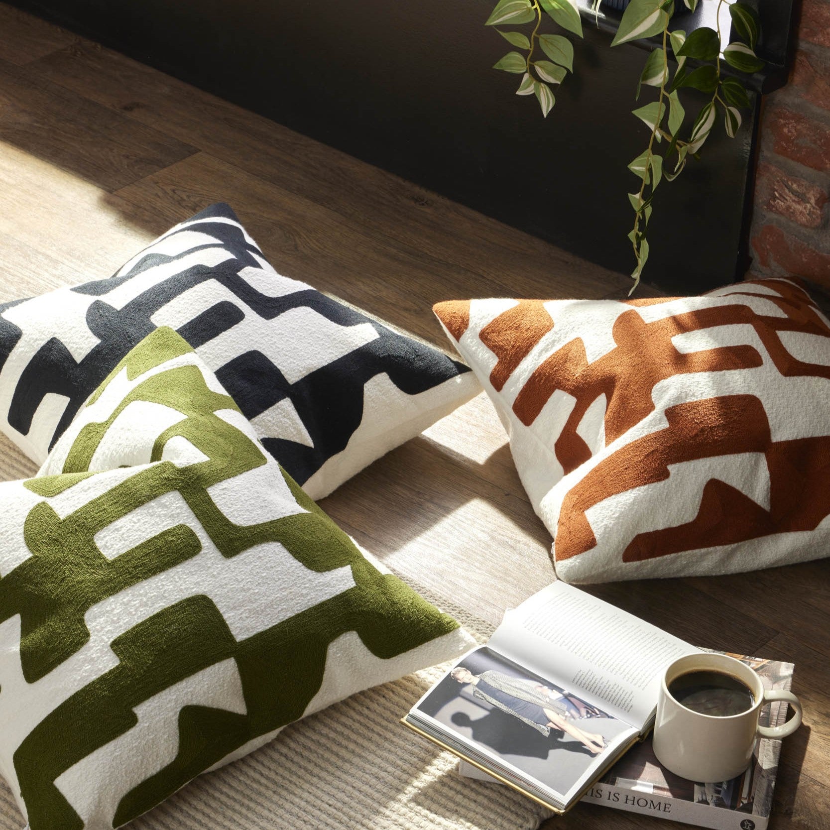 Geometric Jacquard Sofa Cushion Cover - Dark Green - DUSK