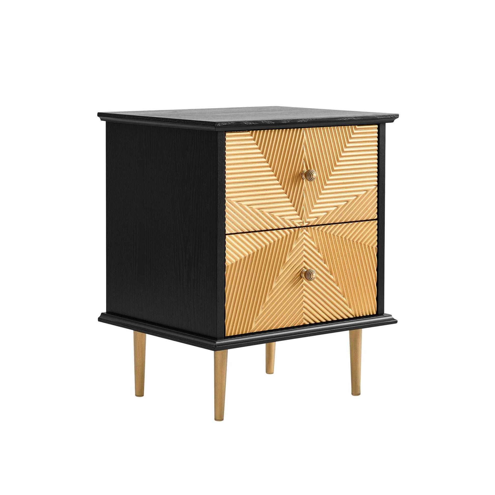 Georgie 2 Drawer Bedside Table - Black/Gold - DUSK