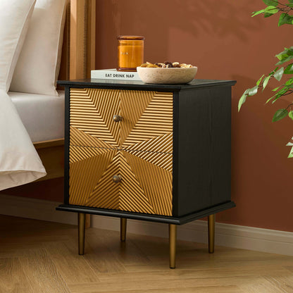 Georgie 2 Drawer Bedside Table - Black/Gold - DUSK