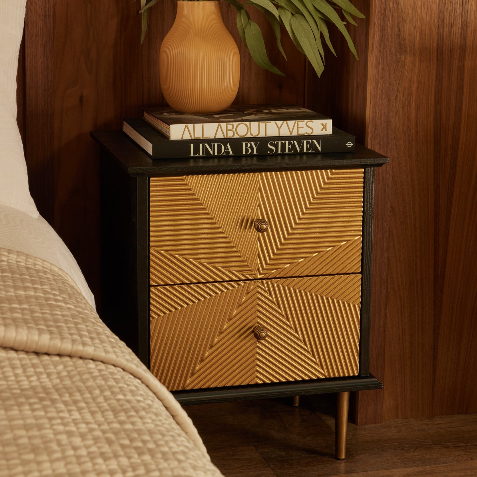 Georgie 2 Drawer Bedside Table - Black/Gold - DUSK