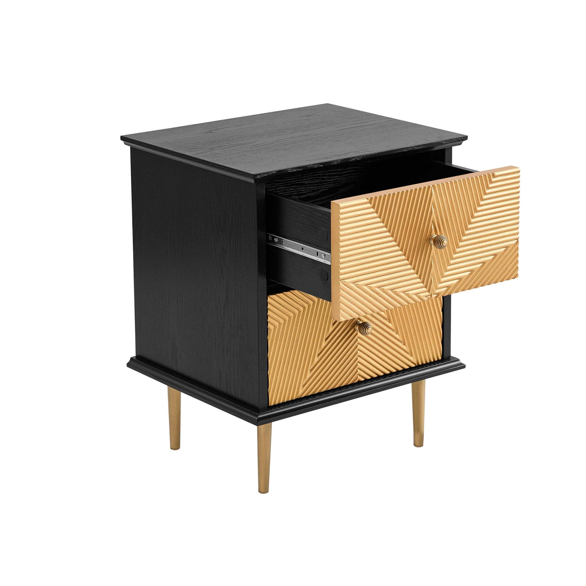 Georgie 2 Drawer Bedside Table - Black/Gold - DUSK