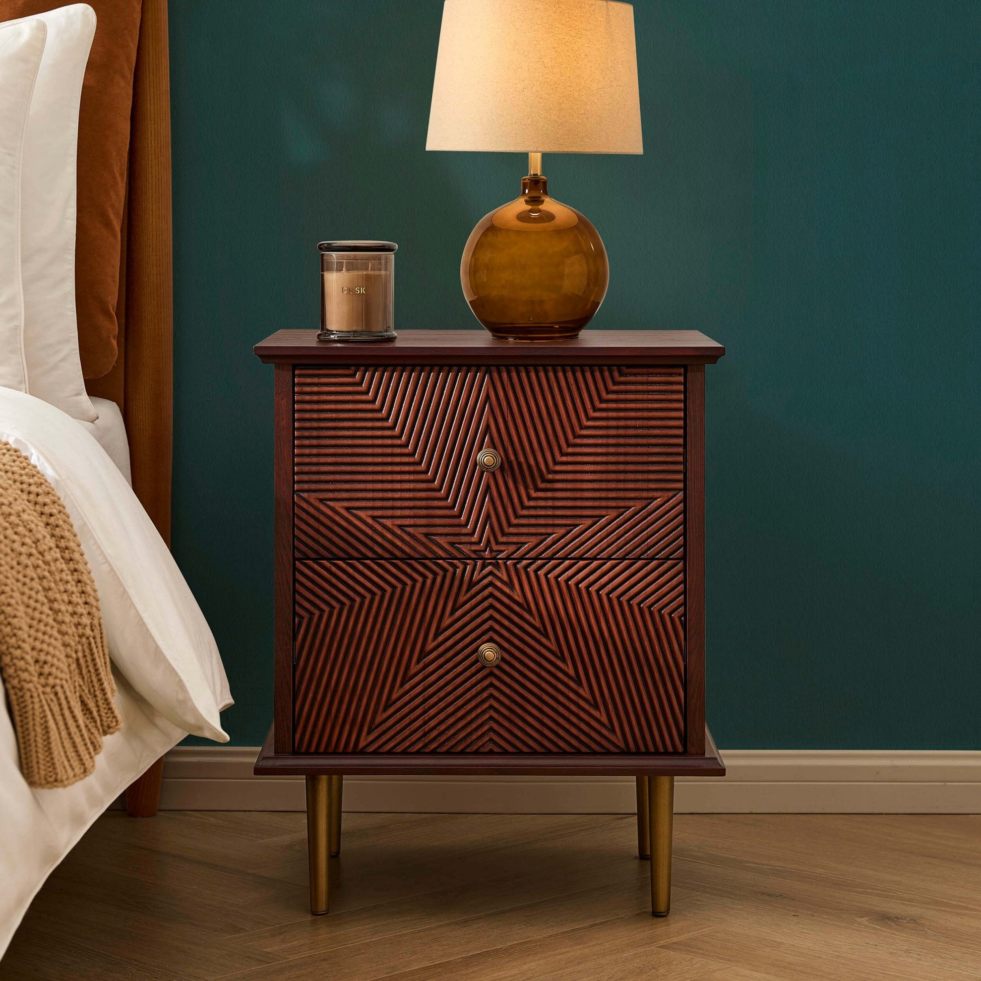 Georgie 2 Drawer Bedside Table - Mahogany - DUSK