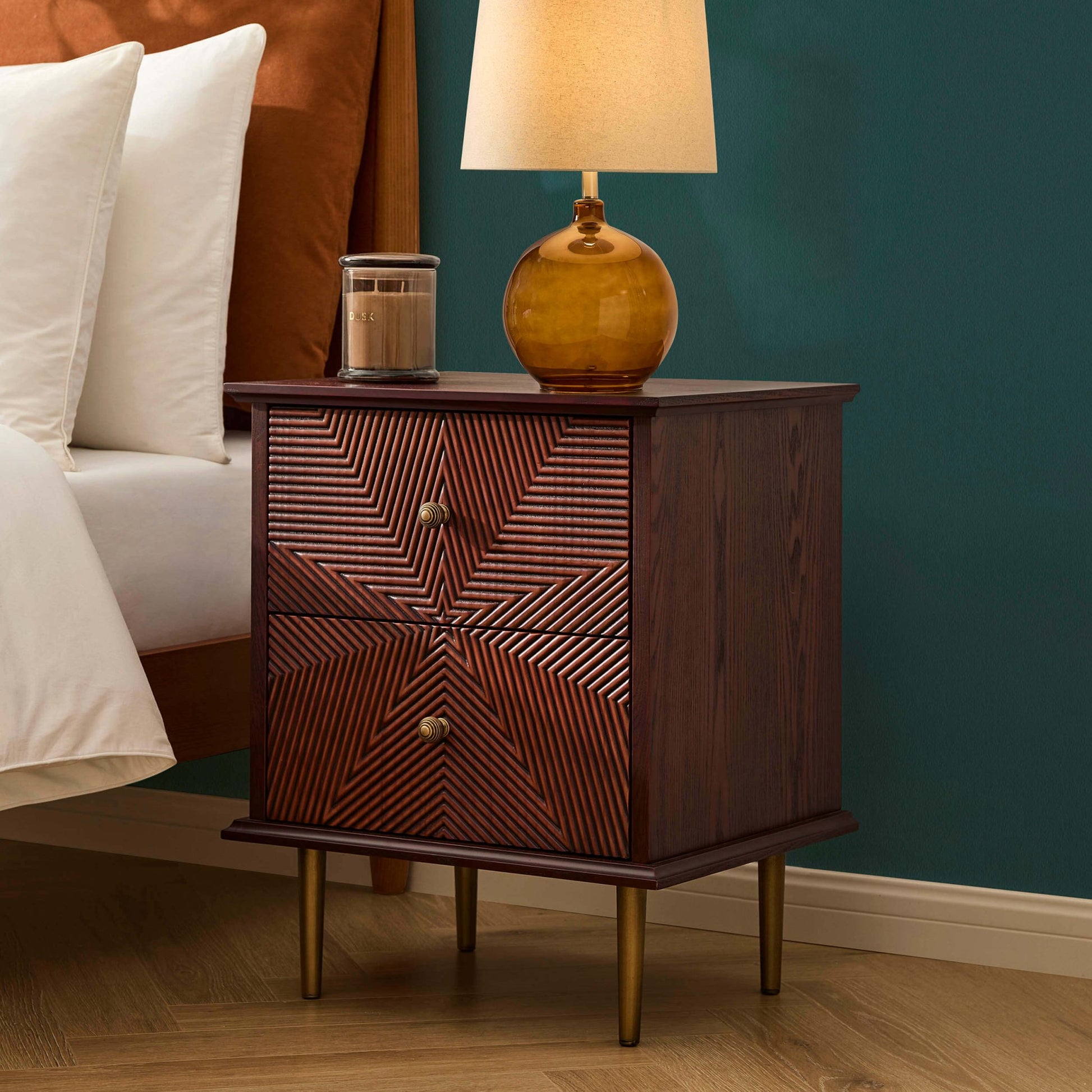 Georgie 2 Drawer Bedside Table - Mahogany - DUSK