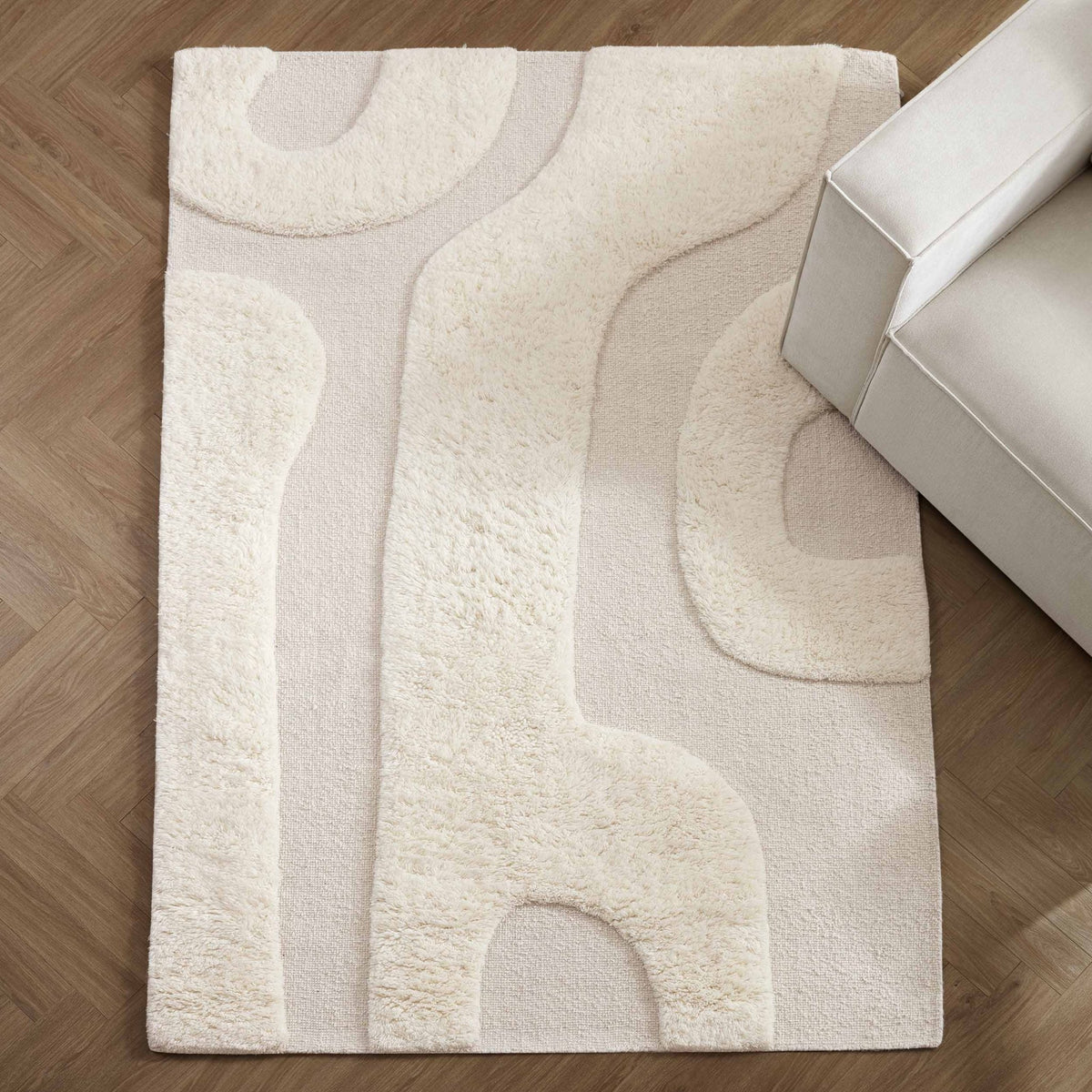Gillain Hand Woven Tuft Wool Swirl Rug - Off White - DUSK