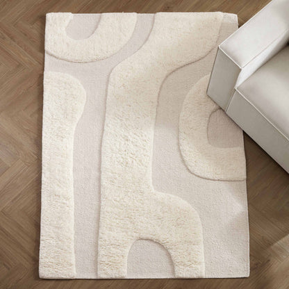 Gillain Hand Woven Tuft Wool Swirl Rug - Off White - DUSK