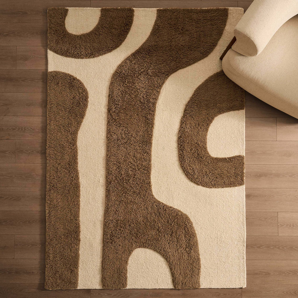 Gillain Hand Woven Tuft Wool Swirl Rug - Taupe - DUSK