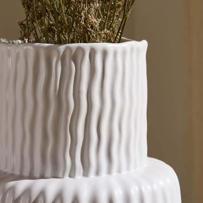Gina Asymmetric Ribbed Vase - White - DUSK