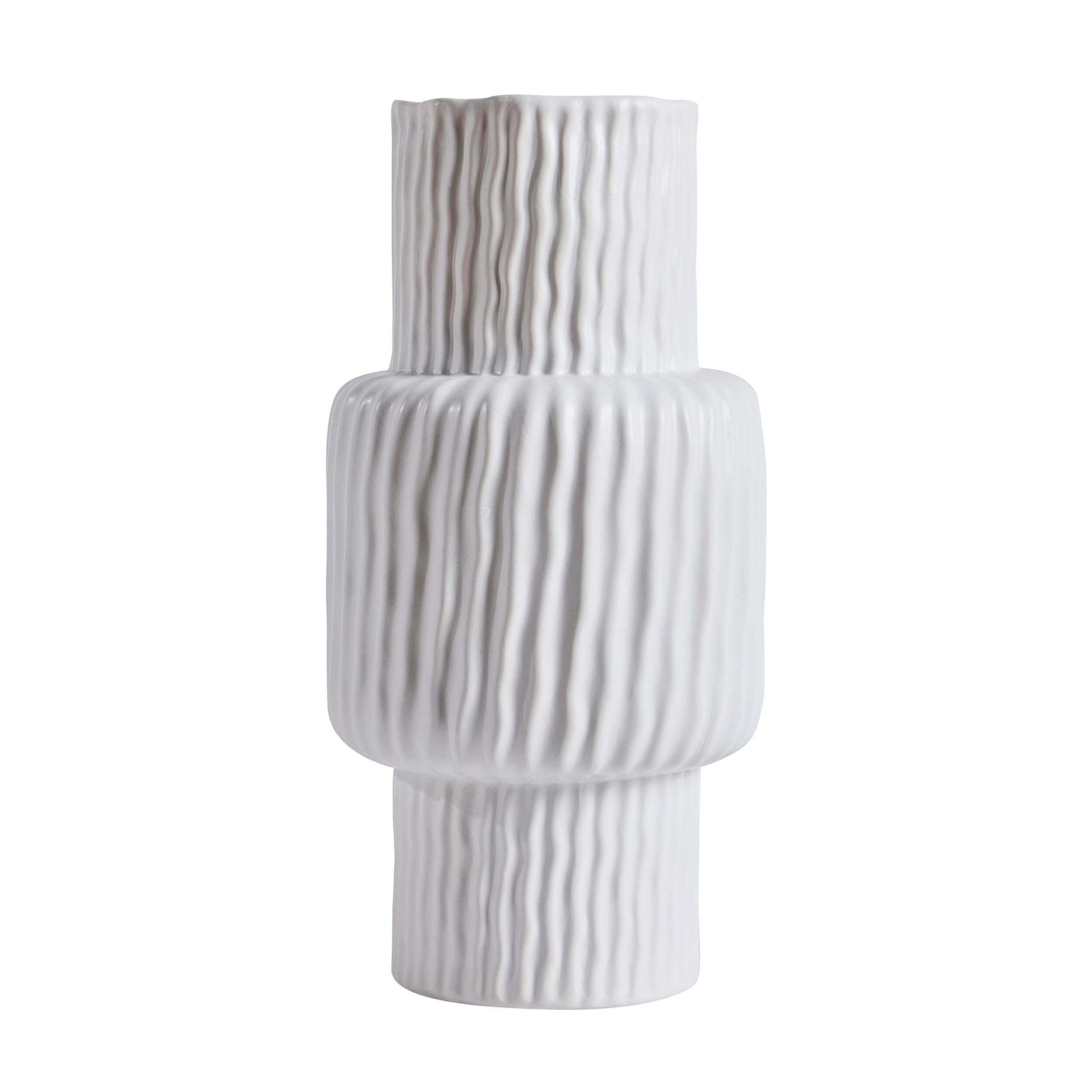 Gina Asymmetric Ribbed Vase - White - DUSK