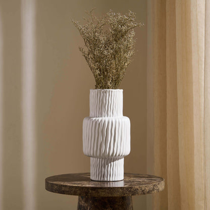 Gina Asymmetric Ribbed Vase - White - DUSK