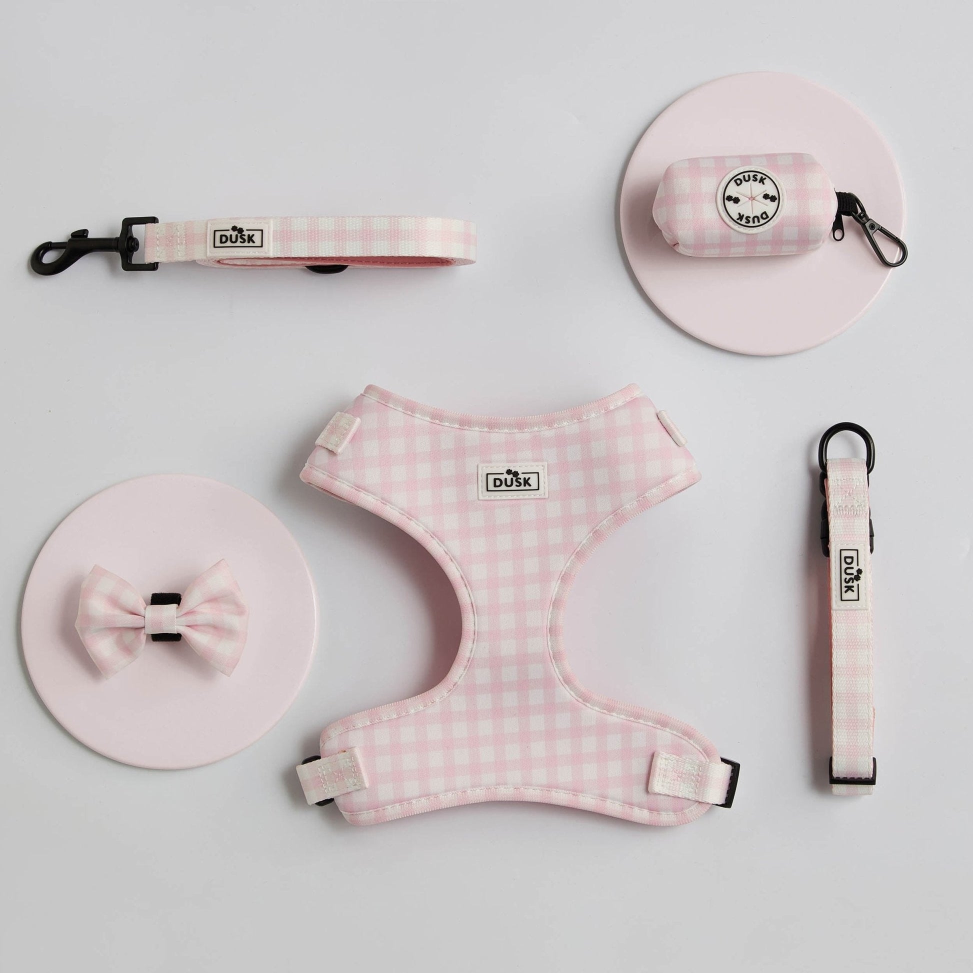 Gingham Dog Accessories Set - Pink - DUSK